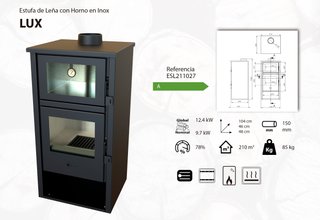 Estufa de leña con horno inox LUX 12,4 kW