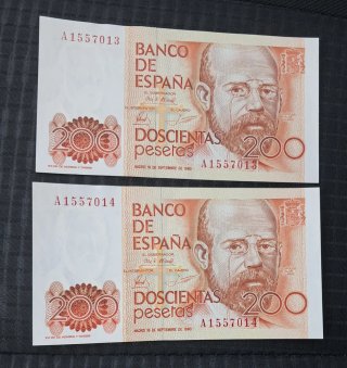 2 Billetes 200 Pesetas 1980 España