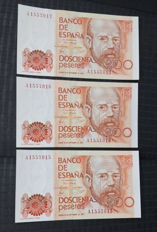 3 Billetes 200 Pesetas España 1980