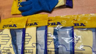 Guantes de trabajo JUBA algodón azul/amarillo
