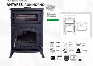 Estufa leña con horno Antares Iron 24 kW