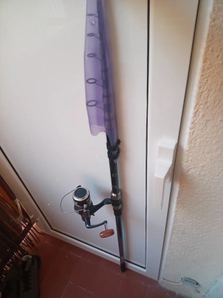 Caña de pescar con carrete y funda