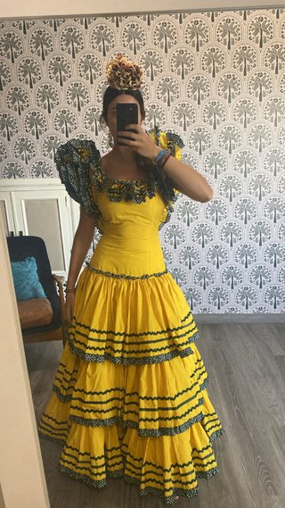Traje Flamenca Amarillo y Verde