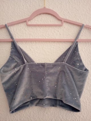 Top Bershka fiesta lentejuelas celeste S