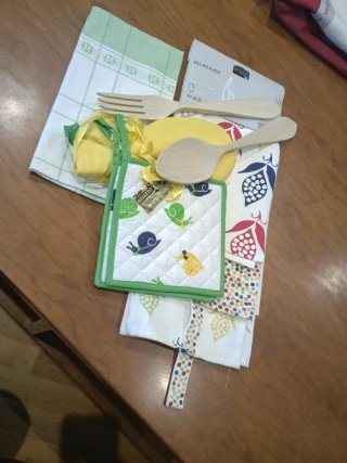 Pack utensilios cocina tela y madera