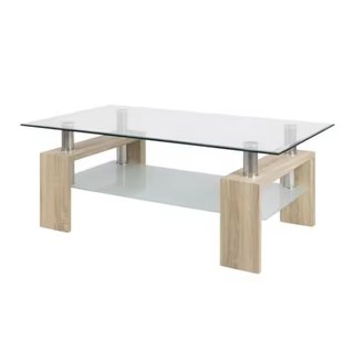 Mesa centro cristal templado y madera