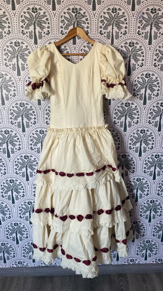 Traje Flamenca Niña Beige y Rojo