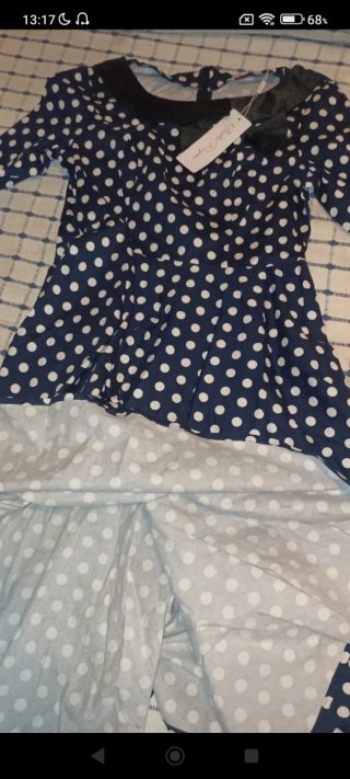 Vestido M Belle Poque azul lunares