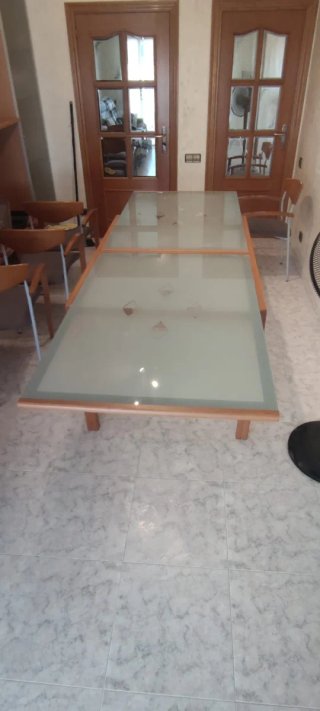 Mesa de comedor cristal y madera