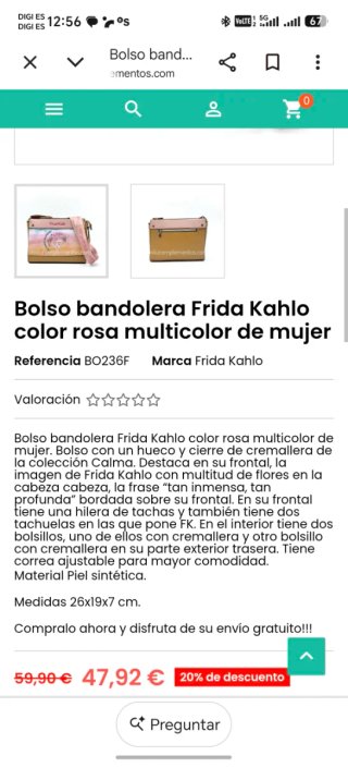 Bolso Frida Kahlo Beige y Rosa sin usar.