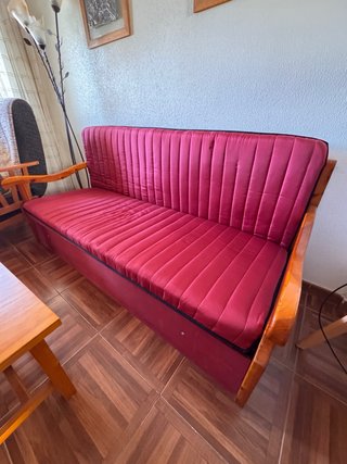 Sofá Cama 3 Plazas Rojo Madera