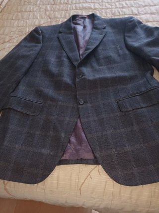 Americana de cuadros gris y morado
