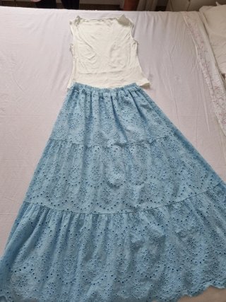 Falda larga boho azul celeste