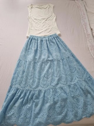 Falda larga boho azul celeste
