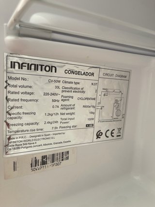 Congelador INFINITON CV-50W 33L como nuevo.