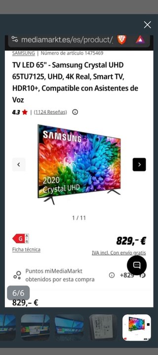 Televisor Samsung 65 Negro y Plata
