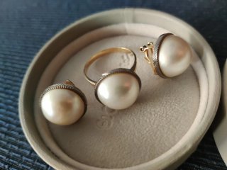 Conjunto Antiguo Perlas Japonesas Y Oro
