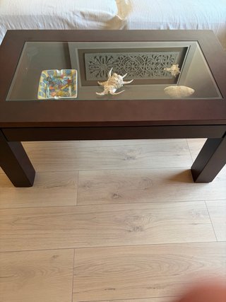 Mesa de centro elevable madera y cristal