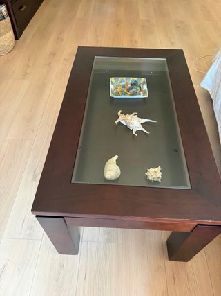 Mesa de centro elevable madera y cristal