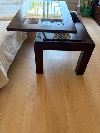 Mesa de centro elevable madera y cristal