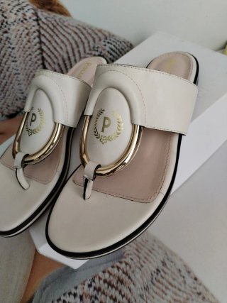 Ciabatte Pollini Pelle Donna Bianco Oro