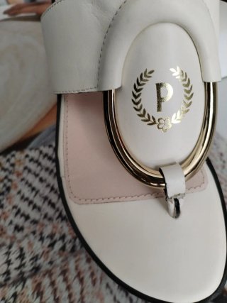 Ciabatte Pollini Pelle Donna Bianco Oro