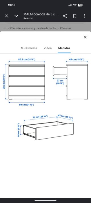 3 cajones comoda MALM Roble (SOLO CAJONES)