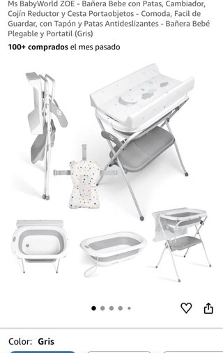 Bañera y cambiador bebé plegable gris