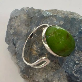 Anillo Plata 925 Ajustable Prehnita Verde
