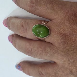 Anillo Plata 925 Ajustable Prehnita Verde