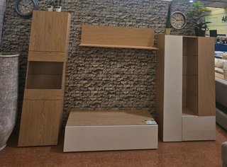 Mueble de salón con 4 piezas madera y cristal