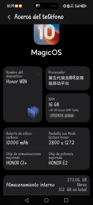 Honor WIN 16GB/512GB Negro Cambio.