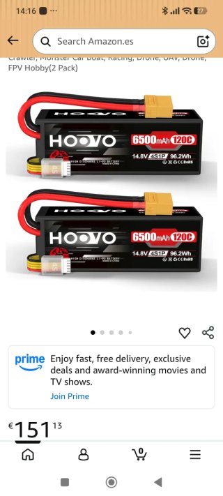 2 Baterías HOOVO 6500mAh 120C 14.8V