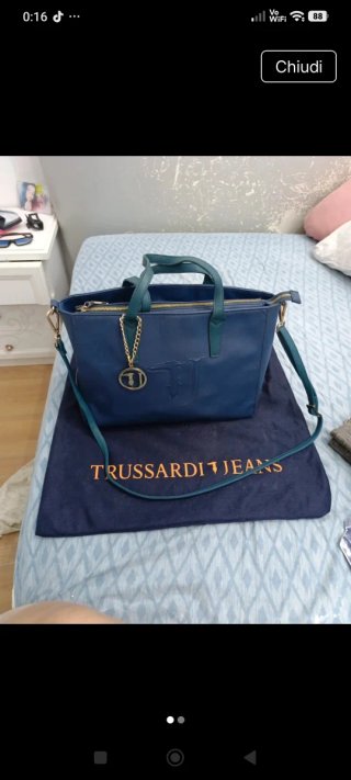 Borsa Trussardi blu e verde petrolio
