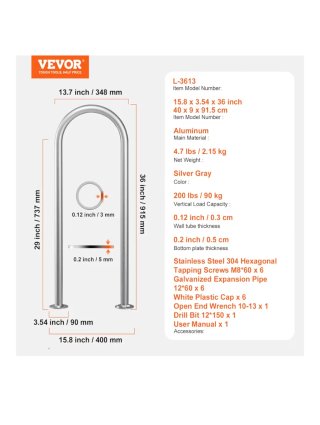 VEVOR Pasamanos Piscina Aluminio