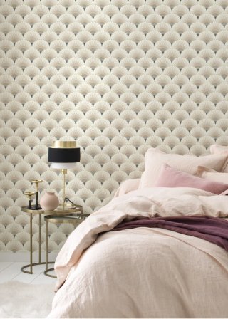 Papel pintado decorativo beige y dorado