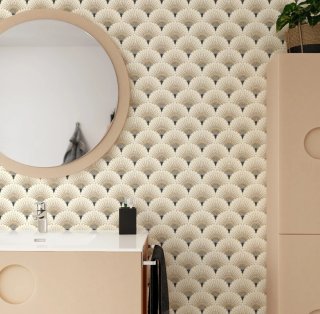 Papel pintado decorativo beige y dorado
