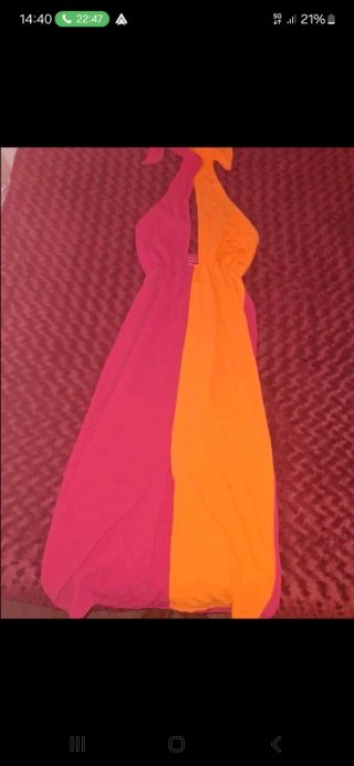 Vestido largo bicolor rosa y naranja