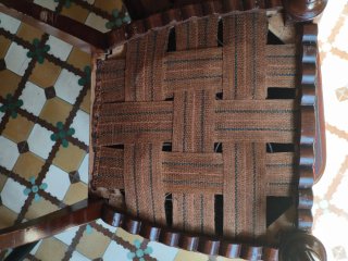 Silla de comedor vintage madera y tela