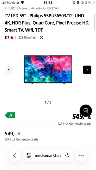TV LED Philips 55 4K UHD HDR