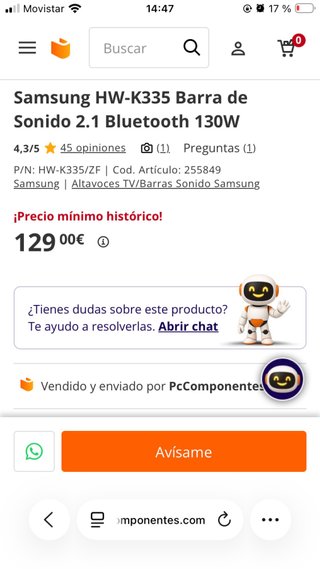 Barra de Sonido Samsung HW-K335 2.1 Bluetooth