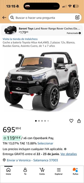 Coche a batería Toyota Hilux 4x4 12v