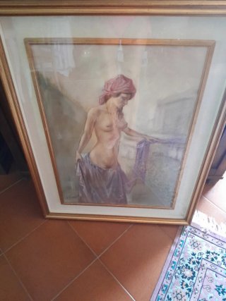 Quadro nudo donna con cornice oro 70x90
