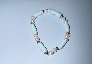 Pulsera perlas y discos rosa oro