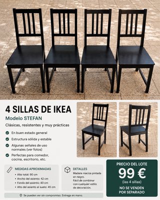 4 Sillas IKEA Stefan Negras Madera
