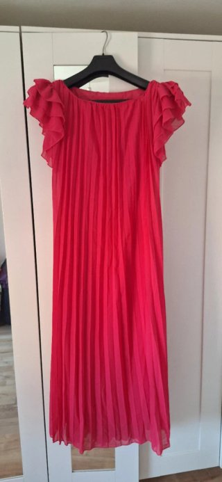 Vestido fiesta plisado. Rosa fucsia/magenta