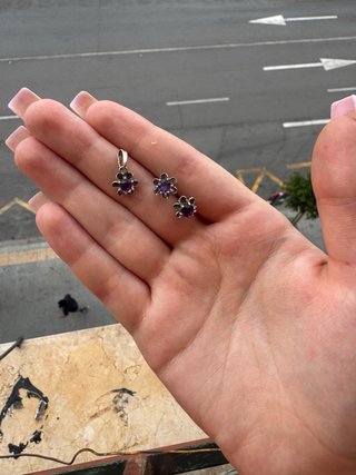 Conjunto Plata: Pendientes y Colgante Flor