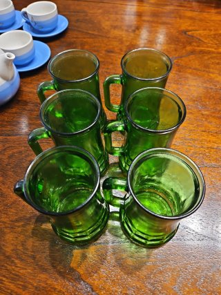 Juego 6 Vasos Cerveza Verdes Antiguos