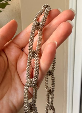 Collar cadena XXL cuentas plateadas hecho a mano