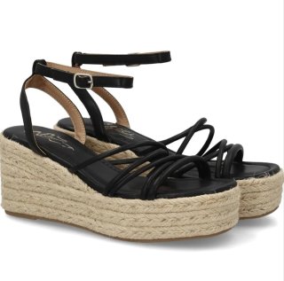 Sandalia cuña tiras entrelazadas negras